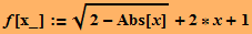 f[x_] := (2 - Abs[x])^(1/2) + 2 * x + 1